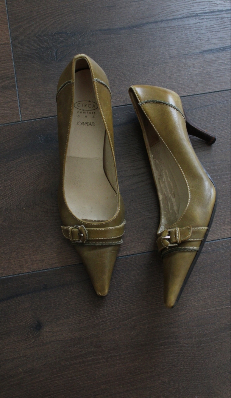 Y2k 2000 Olive Green Kitten Pointed Toe Buckle Pumps